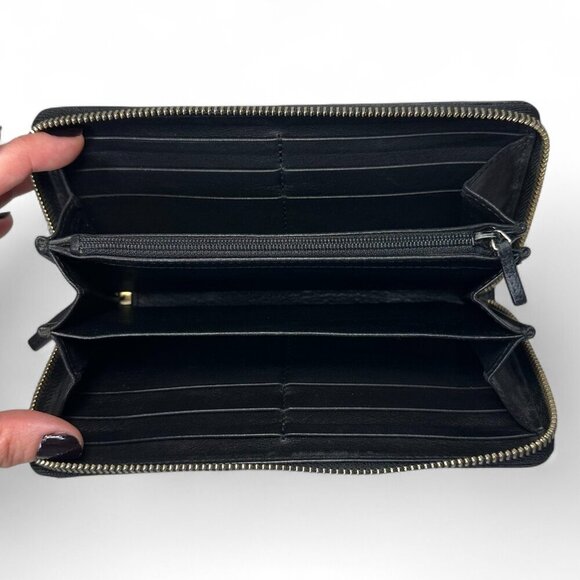 GUCCI Guccissima Leather Zip Around Long Wallet, Black GG Embossed - Picture 5 of 14